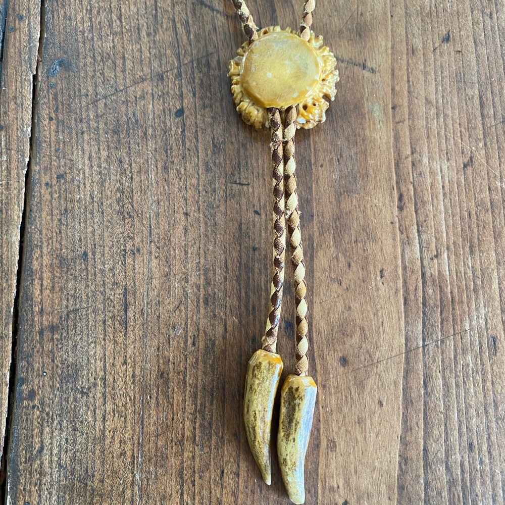 Elk horn vintage woven leather Bolo Tie